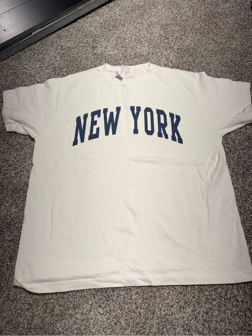 Brandy Melville Cream Tee with Navy "NEW YORK" Graphic